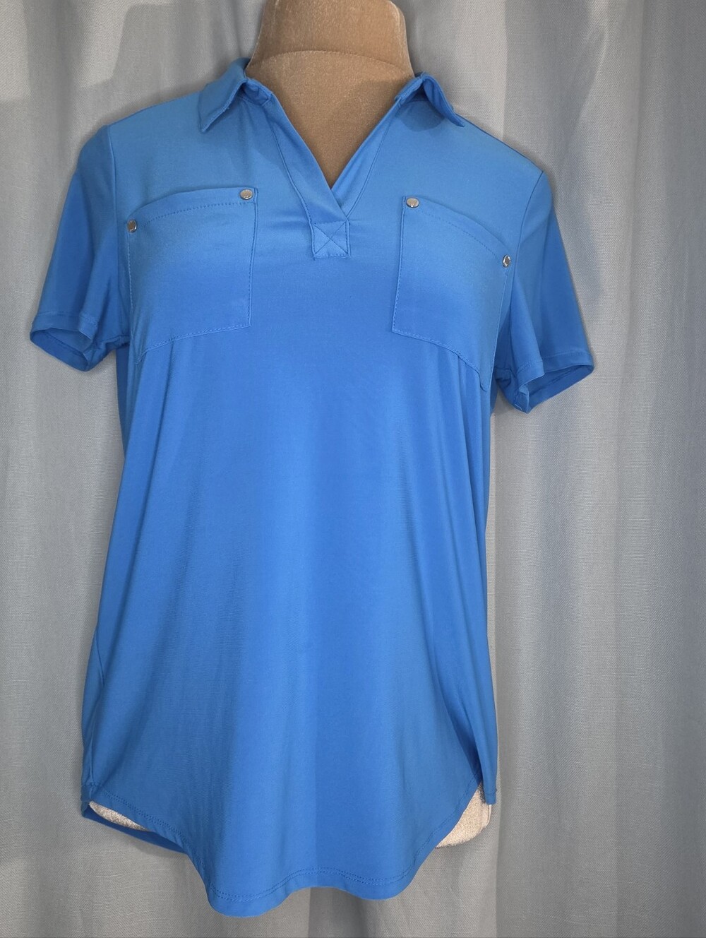 Jones New York Size Small Relaxed Blue Short-Sleeve Polo Top